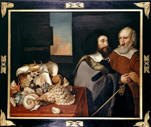 John Tradescant der Jüngere mit Roger Friend und einer Sammlung exotischer Muscheln, 1645
